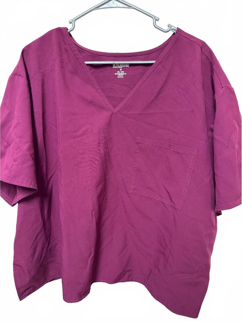 Scrubstar V-Neck Short Sleeve Scrub Top Burgundy Magenta Women 3XL